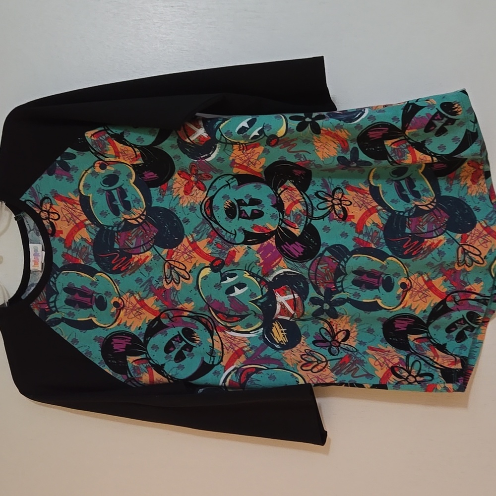 LuLaRoe Women's 3/4 Sleeve Tee - Black and Teal Graphic